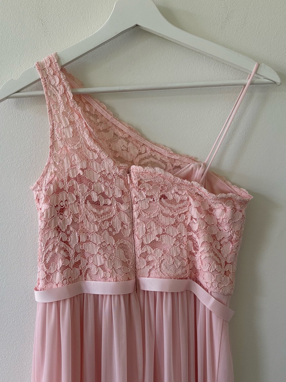 David's Bridal - Girl’s Pale Blush Lace One-Shoulder Maxi Dress - Picture 4 of 7